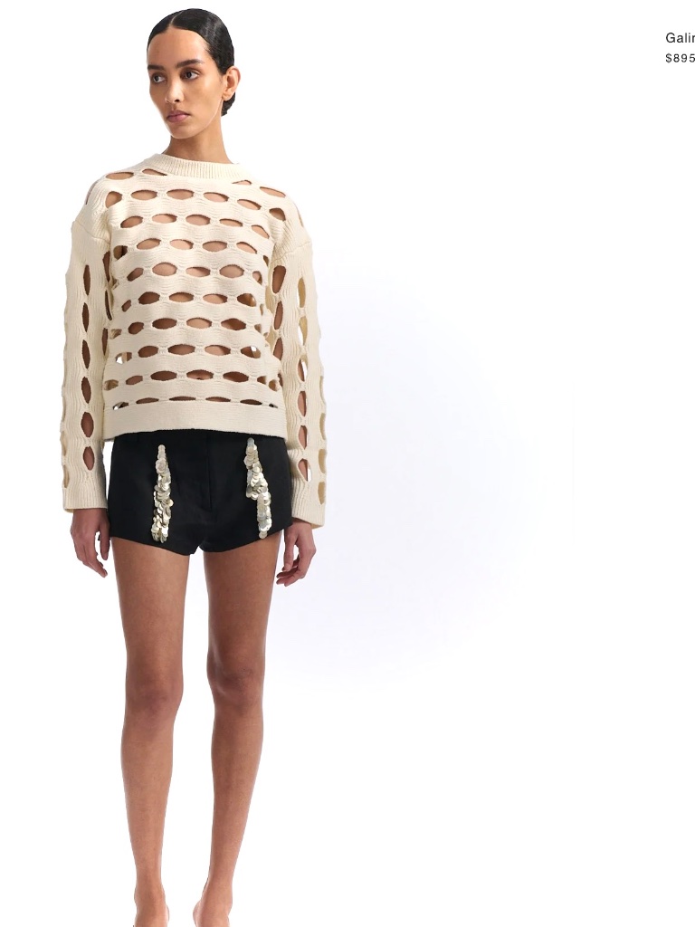 Diotima Galina White Wool Cut-Out Crew Neck Sweater New With Tags Sz L — image 4 of 8